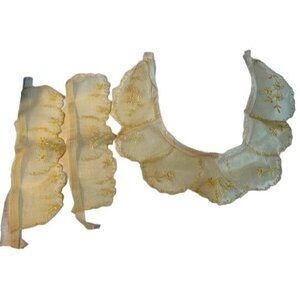 Vintage Yellow Embroidered Collar & Cuff Trim Set 10" Scalloped Design